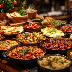 Obraz premium Delicious Buffet Diverse Food Catering Restaurant Cuisine Variety