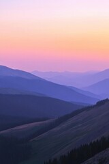 Obraz premium Serene mountain landscape at dusk with soft pastel colors.
