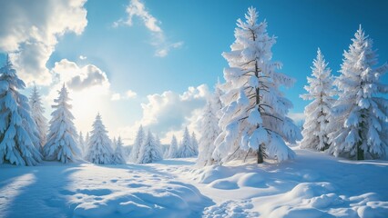 Obraz premium Majestic Snow-Covered Pine Trees in Elegant Winter Landscape