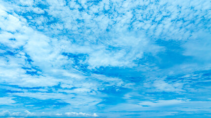 Panorama of cloud clear sky background for summer vacation concept at ocean and summer sea water with sunlight of beautiful cloudy	