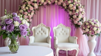 Elegant Purple & White Wedding Floral Arrangement, Romantic Ceremony Decor