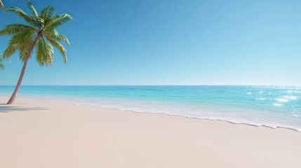 Obraz premium Serene beach scene with palm trees and calm turquoise waters.