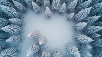 Aerial Drone Shot, Snow-Covered Pine Forest in Winter Wonderland