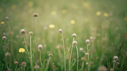 Fototapeta premium Serene Meadow, Close-Up Wildflower Banner, Bokeh Effect, Soft Focus, Vintage Filter, High Resolution