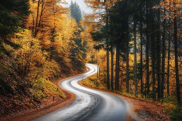 Obraz premium Winding mountain road through lush forests in Tyrol, Austria.