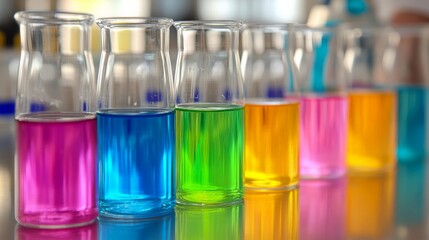 Colorful Chemical Reactions in Laboratory Beakers