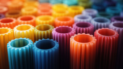 Colorful close up of polymer samples arranged in rows