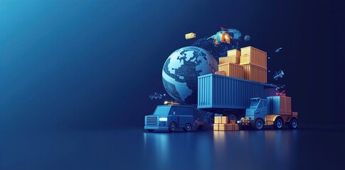 Cargo transportation by trucks and Ship across the globe with containers. global transport.photo