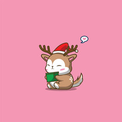 Cartoon Deer Hug Christmas Gift