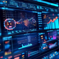 Fototapeta premium Trendsetting Neon Graphs Data Visualization Analytics Digital Modern Creative Insights Illustration