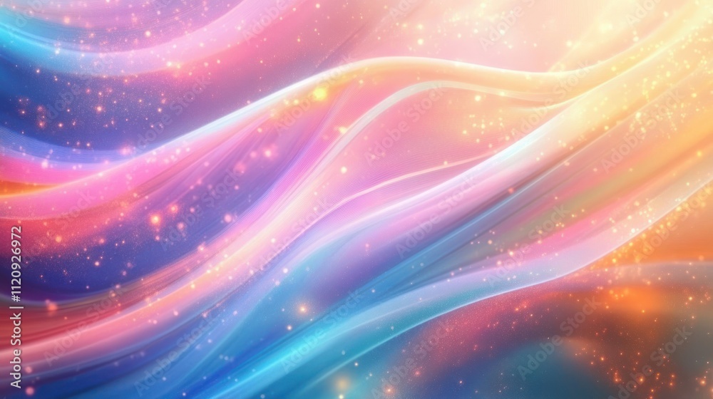 Poster abstract background with vibrant flowing colors and soft pastel lights in dreamlike atmosphere