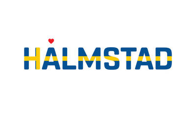 I Love Halmstad, Typographic Design of I Love Halmstad with a flag of Sweden on a white background, Halmstad city of Sweden with heart, Halmstad, I love Sweden