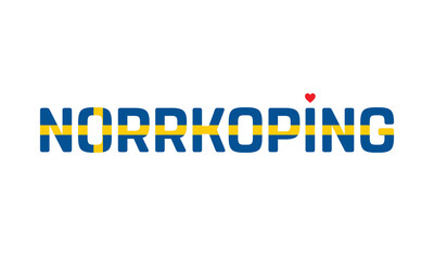 I Love Norrkoping, Typographic Design of I Love Norrkoping with a flag of Sweden on a white background, Norrkoping city of Sweden with heart, Norrkoping, I love Sweden