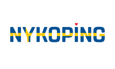 I Love Nykoping, Typographic Design of I Love Nykoping with a flag of Sweden on a white background, Nykoping city of Sweden with heart, Nykoping, I love Sweden