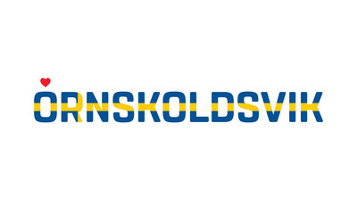 I Love Ornskoldsvik, Typographic Design of I Love Ornskoldsvik with a flag of Sweden on a white background, Ornskoldsvik city of Sweden with heart, Ornskoldsvik, I love Sweden