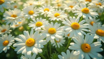 Fototapeta premium Aerial View of Abundant White Daisies with Yellow Centers, Stunning Floral Background