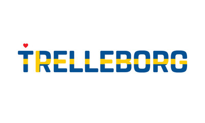 I Love Trelleborg, Typographic Design of I Love Trelleborg with a flag of Sweden on a white background, Trelleborg city of Sweden with heart, Trelleborg, I love Sweden