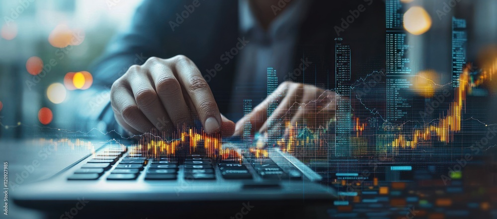 Poster Business Analyst at Work with Financial Graphs and Calculation in Office Setting
