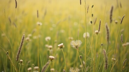 Serene Meadow, Abstract Wildflower & Grass Field, Calm Nature Photography