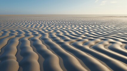 Abstract Geometric Sand Ripples, Patterned Beach Texture with Sky Reflection