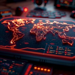 Obraz premium Global Network Map Futuristic Technology Digital World Illuminated Map