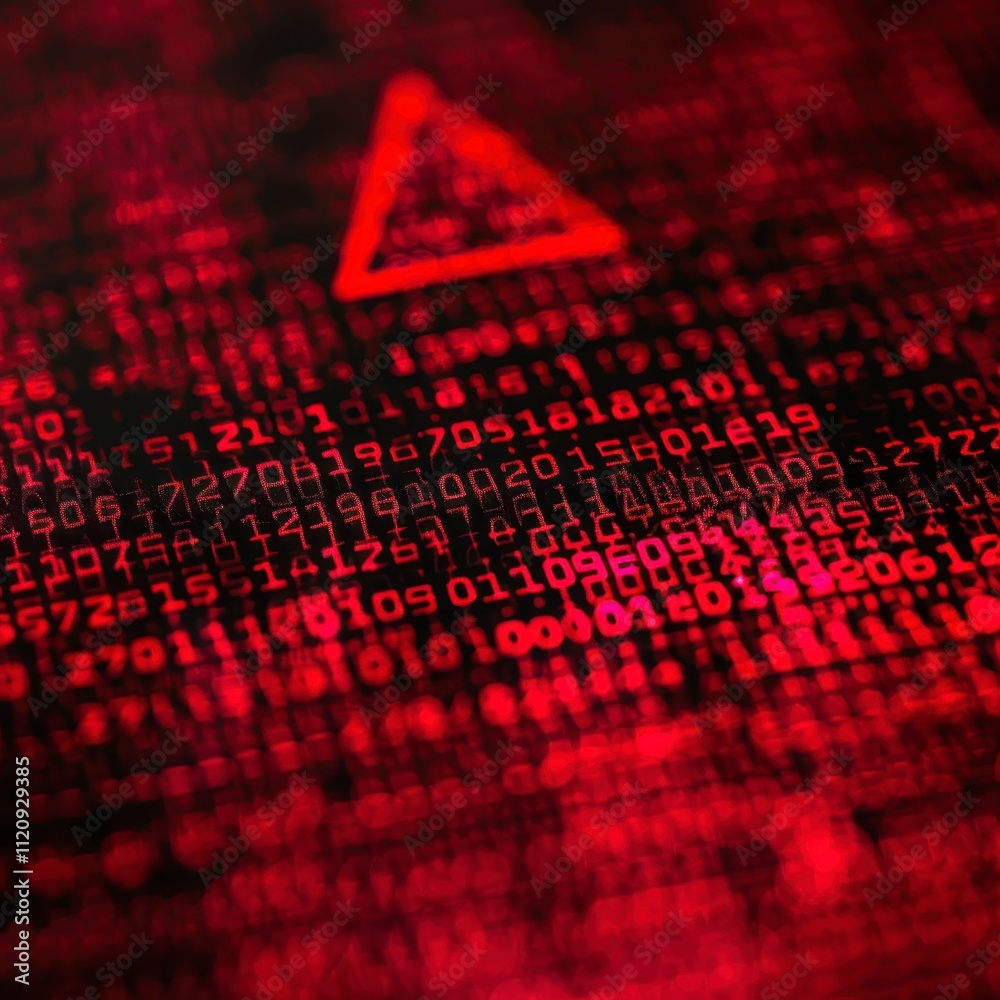 Poster red alert cyber security warning digital risk binary code data breach