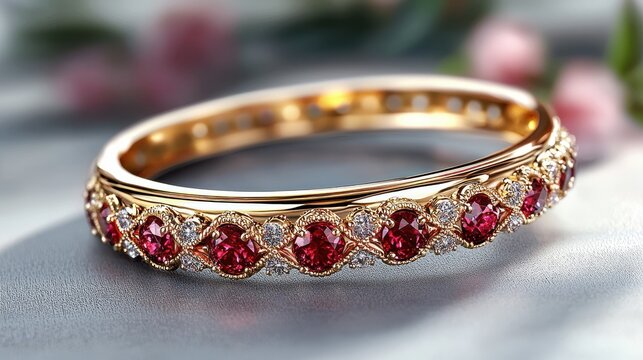 Elegant Ruby Bangle Bracelet with Sparkling Accents and Sleek Design
