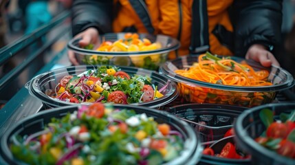 Obraz premium Fresh Salad Bar Healthy Food Catering Take Away Containers
