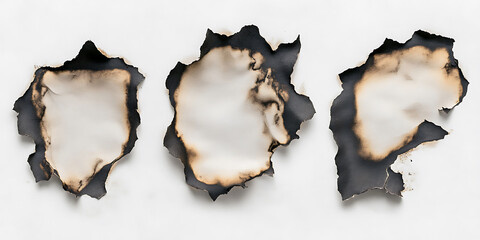 Set of burnt holes of paper isolated on white background,ripped paper with burned edges on white background,texture and background,Collection of burnt holes in piece of paper isolated on white,Ai