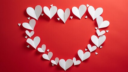 Elegant Valentine's Day Design, White Papercut Hearts on Red Background