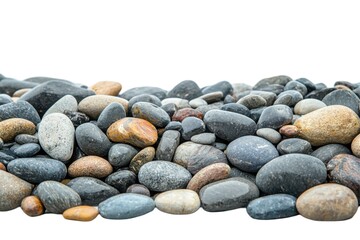 Pebbles collected along isolated beach nature scene tranquil view
