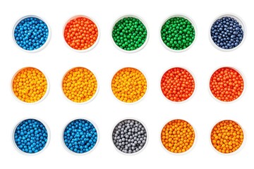 Sorting colorful plastic beads in isolated factory environment