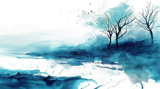 Ink Landscape Painting - a serene and traditional visual. The elegant brushstrokes capture the essence of natural beauty and timeless artistic expression