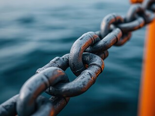Closeup of the highstrength steel chains used in anchor deployment, engineered for extreme conditions