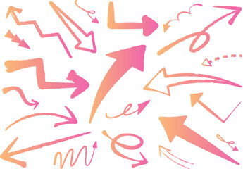 多方面を指すピンクの手書き矢印セットイラスト