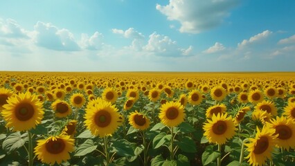 Fototapeta premium Vast Sunflower Field Meets Endless Sea, A Stunning Landscape Photo
