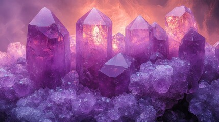 Fototapeta premium Stunning purple crystal formation with glowing effects 