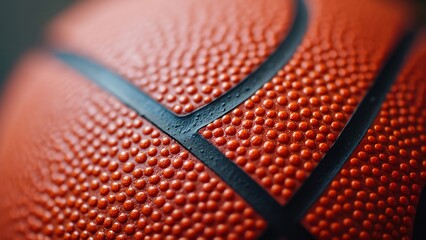 Obraz premium Macro Photography of Red Basketball Texture, Detailed Close-Up of a High-Resolution Basketball Surface