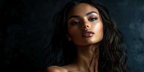 Studio shot of a model posing with dramatic lighting and a black backdrop