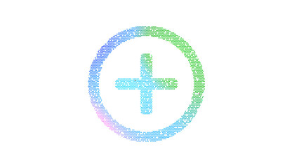 Icon plus circle is made up of LED square shapes. There are bright diodes and there are black dead diodes