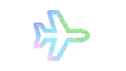 Obraz premium Icon plane is made up of LED square shapes. There are bright diodes and there are black dead diodes