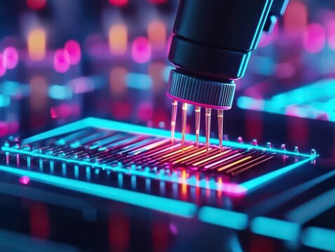 Detailed view of a biochip reader scanning a microarray for gene expression profiling