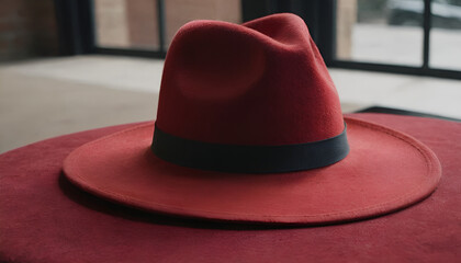 red fedora hat on a table