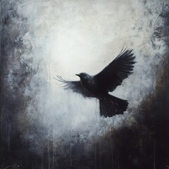 Fototapeta premium Dark Flight: A Black Bird in Dramatic Motion