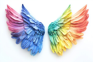 Fototapeta premium Colorful rainbow angel wings isolated on a white background
