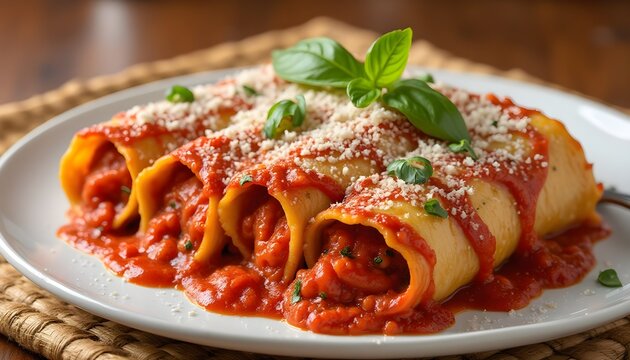 Stuffed Manicotti Pasta with Ricotta and Marinara Sauce