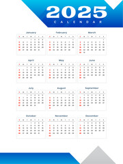 white blue 2025 annual calendar layout a printable design