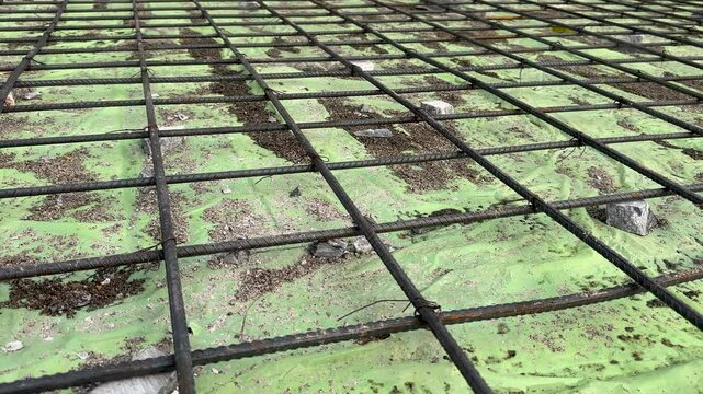 Steel frame for building new house roof. Construction concept.