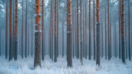 Enchanted Hoarfrost Pine Forest, A Breathtaking Winter Wonderland Scene
