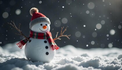 Fototapeta premium snowman on the snow christmas background